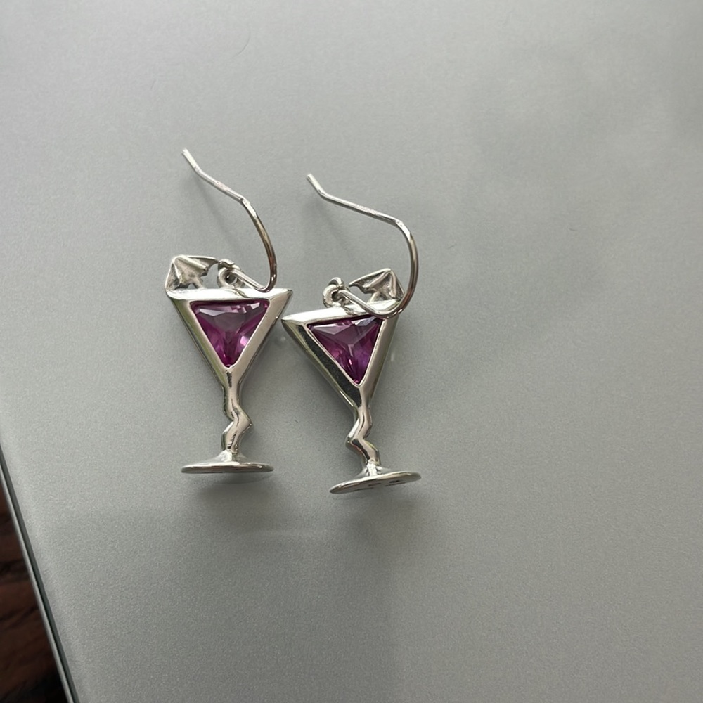 SOLD Vintage Sterling Silver Amethyst Martini Earrings NEW 🎁 🌲